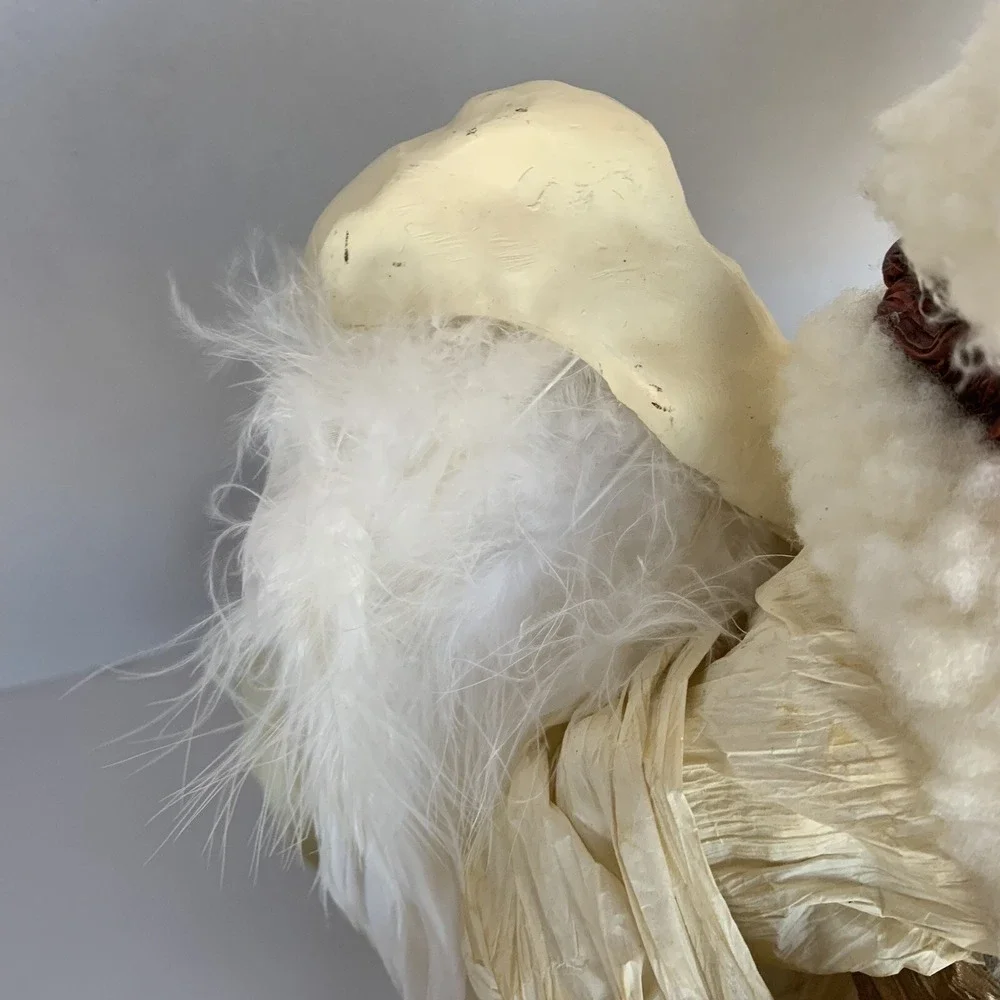 Vtg Paper Mache Fabric Faux Fur Angel Tree Topper Table Decor Cream Gold 16